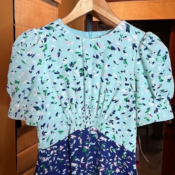 VINCE CAMUTO Abstract-Print Crepe Dress Navy Multicolor Size 2 NWT - Picture 5 of 15